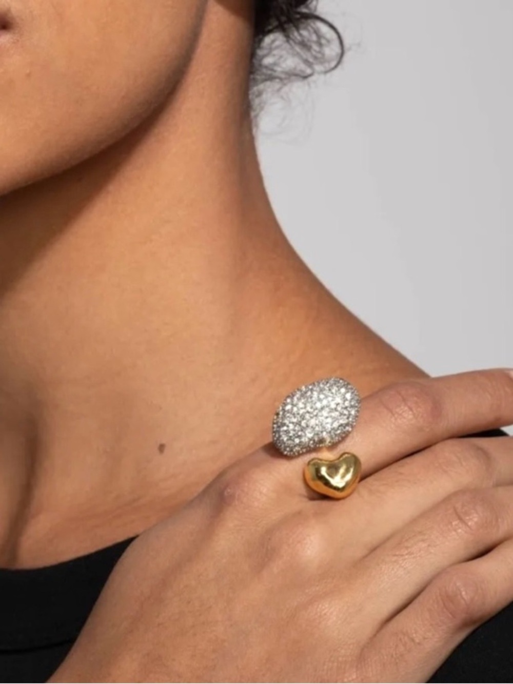 NEW ALEXIS BITTAR Solanales Crystal Pebble Ring 8.5 Adjustable Open Heart MY13